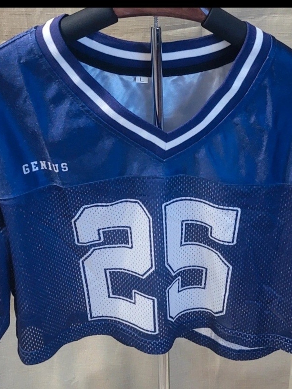 Navy Cropped V-Neck Jersey Top with White '25'